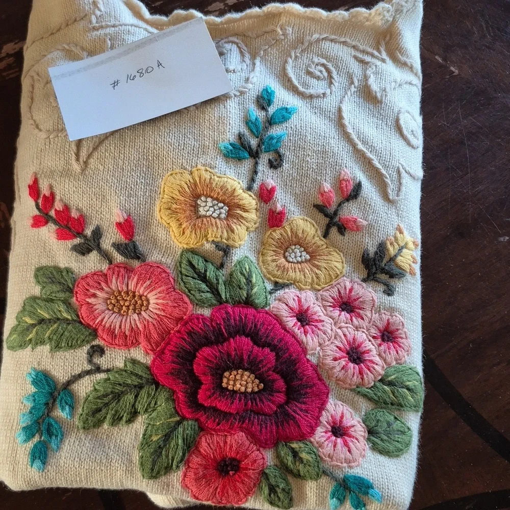 ColdwaterCreek:Vintage 1990s Beautiful Floral Embroidered Cardigan (1680A) Sz.L. - Picture 14 of 16